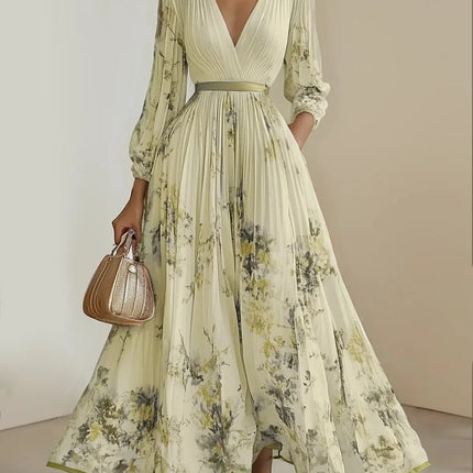 Bohemian Summer Beach Dress Sleeveless Floral Print V-Neck Flowy Maxi Dress for Women Resort Holiday Party Casual Outfit Fashion