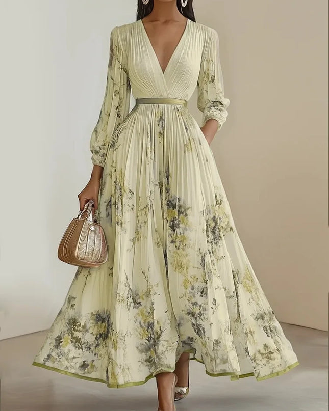 Bohemian Summer Beach Dress Sleeveless Floral Print V-Neck Flowy Maxi Dress for Women Resort Holiday Party Casual Outfit Fashion
