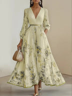 Bohemian Summer Beach Dress – Sleeveless Floral Print V-Neck Flowy Maxi Dress for Women-HighTouch