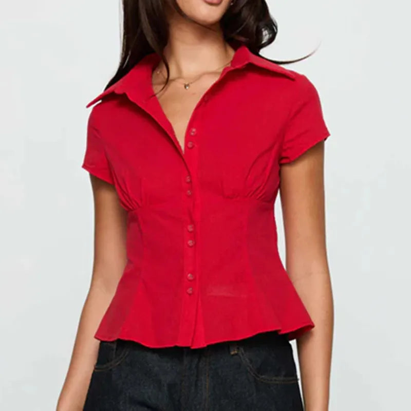 Plaid Button-Down Shirt – 90s Summer Top for Women