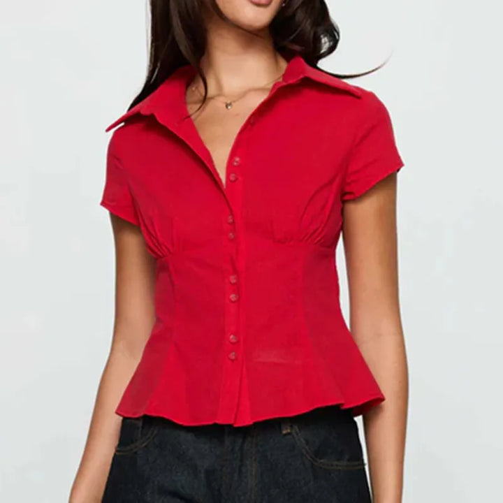 Plaid Button-Down Shirt – 90s Summer Top for Women-HighTouch