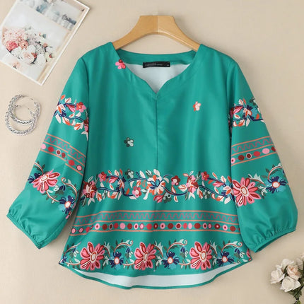 ZANZEA Vintage Boho V-Neck Blouse – Lantern Sleeve Pullover