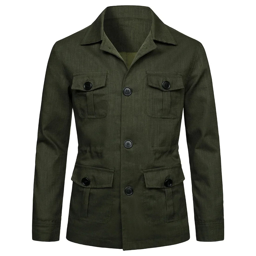 Retro British Linen Safari Jacket for Men-HighTouch