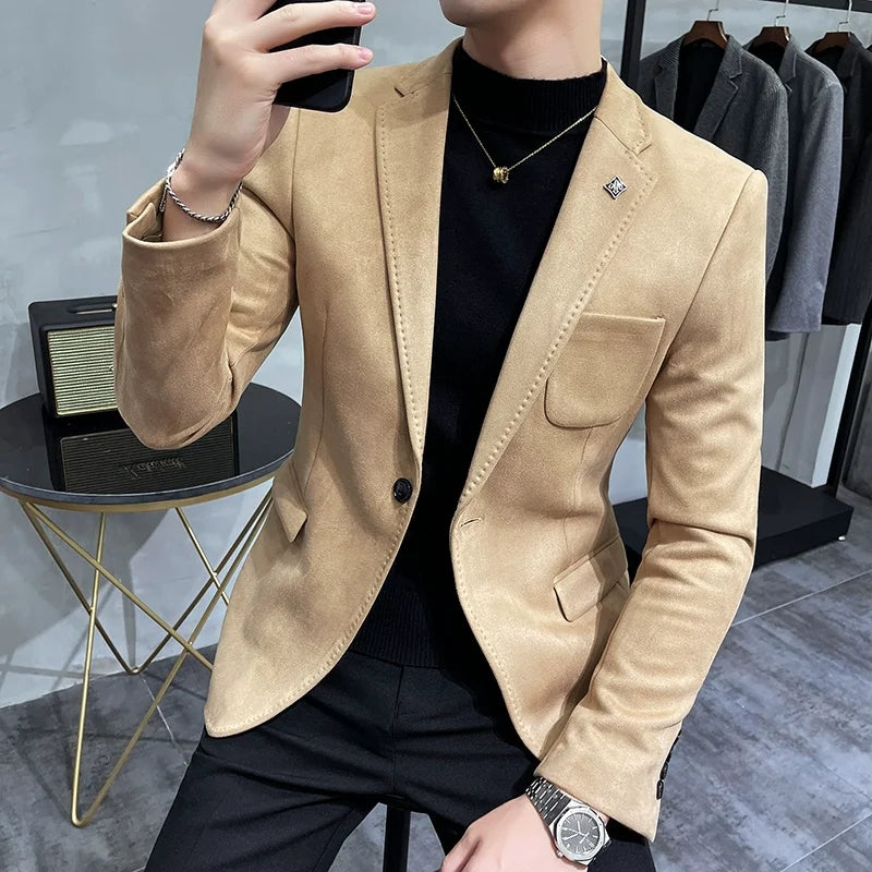 Men’s Slim Fit Suede Blazer-HighTouch