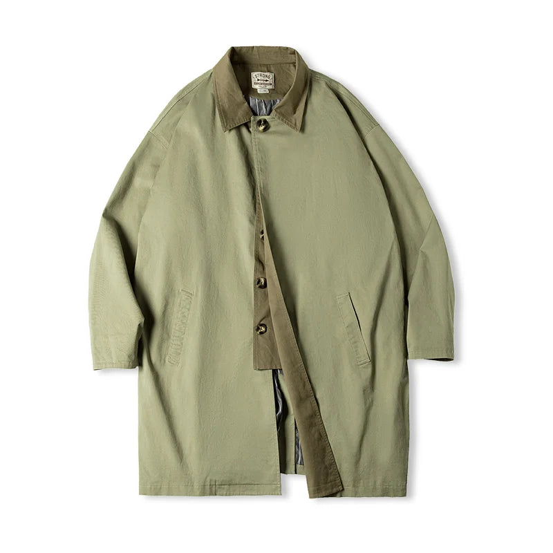 Men’s Mid-Length Windbreaker Coat – Casual Autumn/Winter Jacket-HighTouch