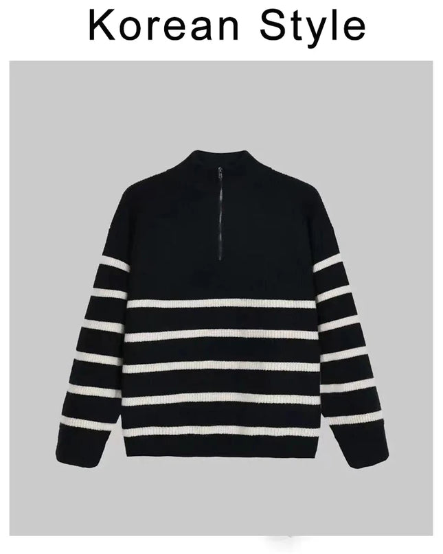 Men’s Striped Semi-Zip Knit Sweater
