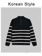 Men’s Striped Semi-Zip Knit Sweater-HighTouch