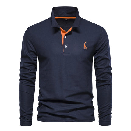Men’s Deer-Embroidered Long Sleeve Polo