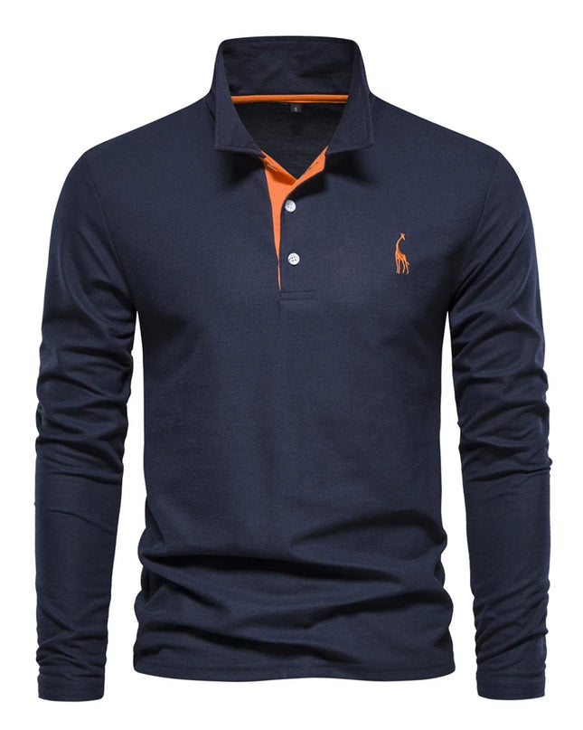 Men’s Deer-Embroidered Long Sleeve Polo