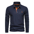 Men’s Deer-Embroidered Long Sleeve Polo-HighTouch