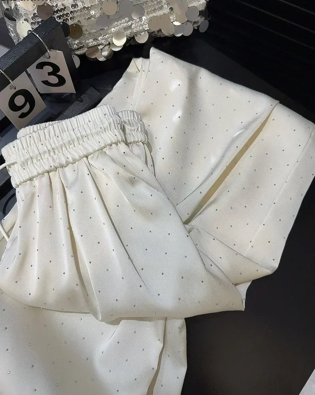 uxury High-Waist Rhinestone Wide-Leg Pants – Elegant Casual 2025