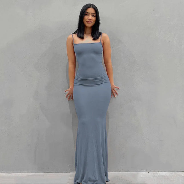 Sexy Spaghetti-Strap Black Trumpet Maxi Dre