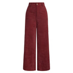 All-Season High Waist Wide-Leg Trousers for Women – Button Front & Pockets-HighTouch
