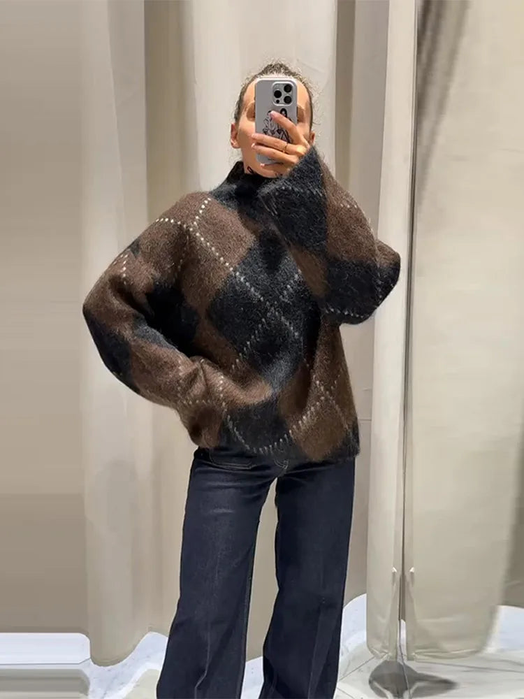 Women’s Argyle Knit Skirt Set-HighTouch