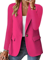 Women’s Casual Solid Blazer – Long Sleeve Turn-Down Collar Suit Coat-HighTouch