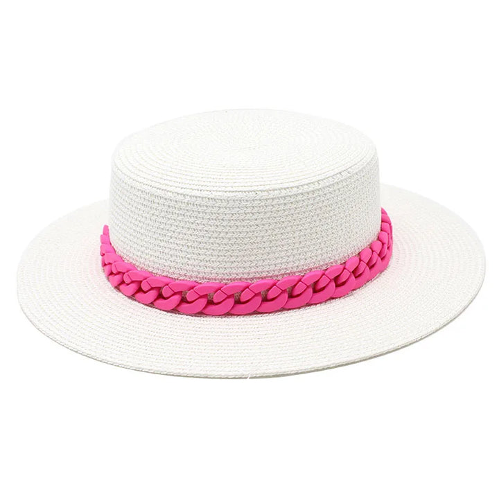 Adjustable Flat‑Top Yellow Straw Fedora-HighTouch