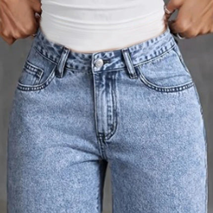High Waist Wide‑Leg Bow Embroidered Pocket Jeans
