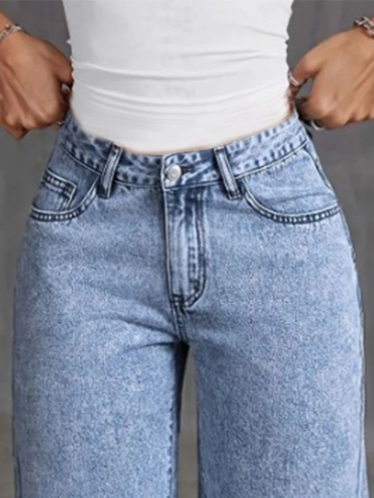 High Waist Wide‑Leg Bow Embroidered Pocket Jeans