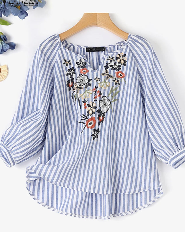 ZANZEA Summer Bohemain Holiday Vintage Floral Pinted Blouse for Women
