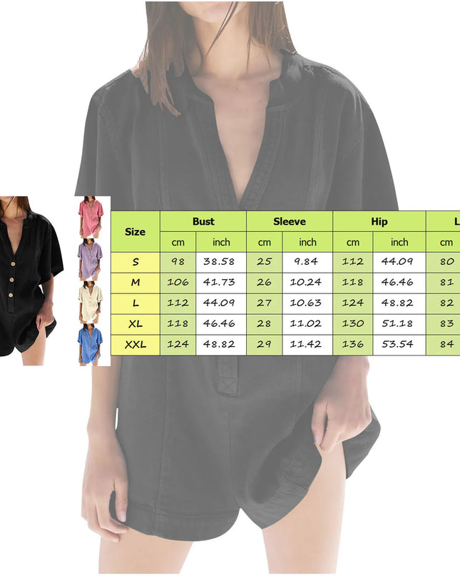 Plus‑Size Button‑Front Short‑Sleeve Romper