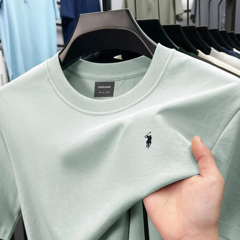 Premium Embroidered Cotton Crew-Neck Tee – High-End Casual Summer Style-HighTouch