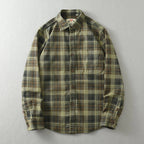 Vintage Wash Plaid Long-Sleeve Shirt Men Cotton Flannel Casual Jacket-HighTouch