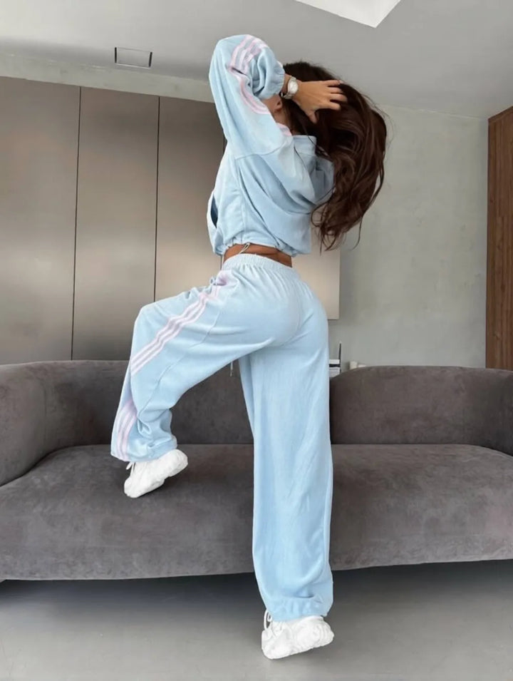 Autumn and Winter Women's Street Style Thick Warm Zipper Jacket Pants 2Pcs