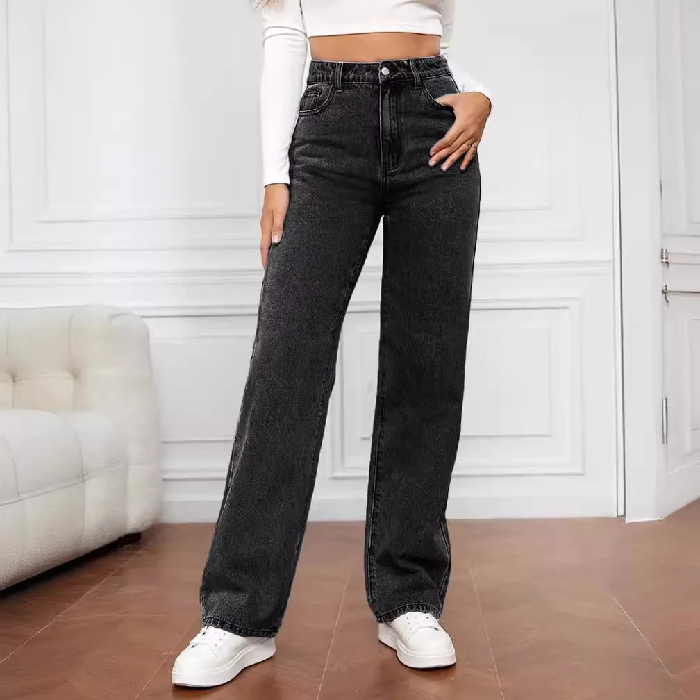 High Waist Retro Baggy Straight Jeans for Women's