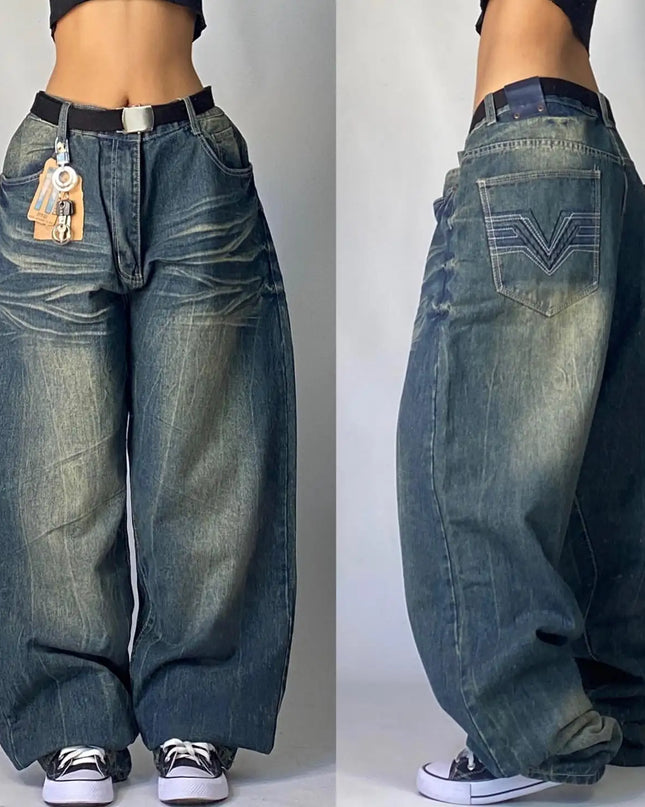 Oversized Print Baggy Jeans – Y2K Harajuku Wide-Leg Streetwear