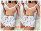 Women’s Pink Lace Patchwork Camisole & Shorts Pajama Set – Sexy Lounge Sleepwear-HighTouch