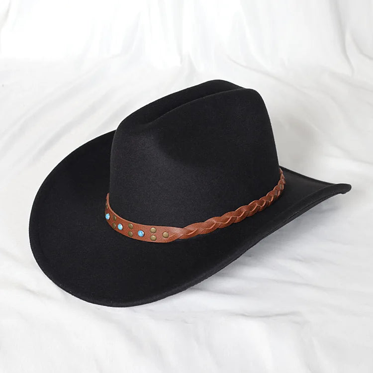 Classic Vintage Western Cowboy Hat – Leather Wide Brim Adjustable