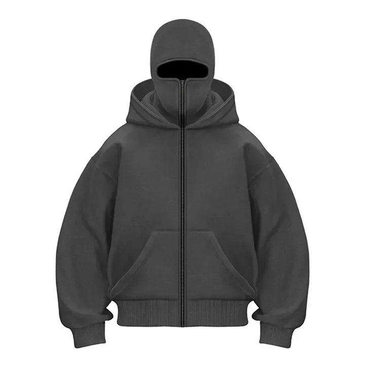 Winter Balaclava Hoodie Unisex Y2K Double Hood Zip Sweatshirt