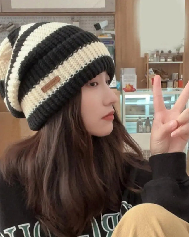 Two-Tone Fur-Lined Knit Beanie