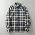 Vintage Wash Plaid Long-Sleeve Shirt Men Cotton Flannel Casual Jacket-HighTouch