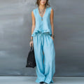 Summer - Women Sleeveless Ruffle Top & Pants Resort Set