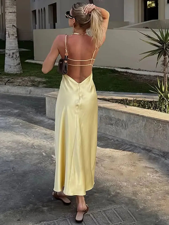 V‑Neck Sling Maxi Dress – Elegant Loose Fit Summer Dress-HighTouch