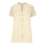 Plus‑Size Button‑Front Short‑Sleeve Romper-HighTouch