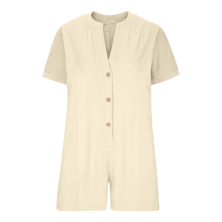 Plus‑Size Button‑Front Short‑Sleeve Romper-HighTouch