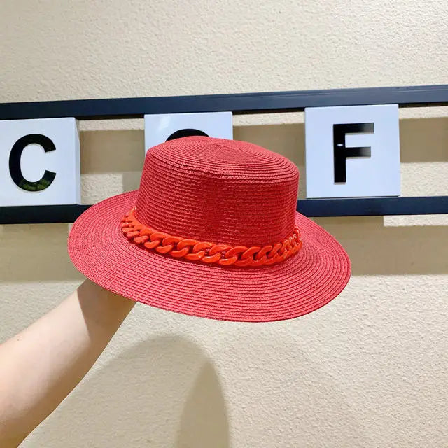 Adjustable Flat‑Top Yellow Straw Fedora