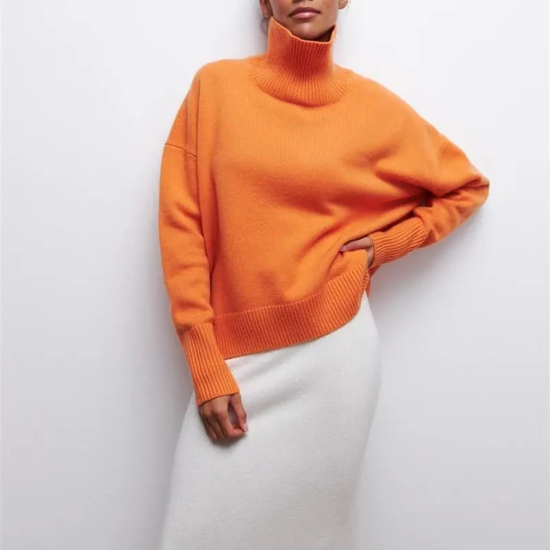 Cozy High-Neck Oversized Knit Sweater – Soft & Trendy Winter Staple-HighTouch