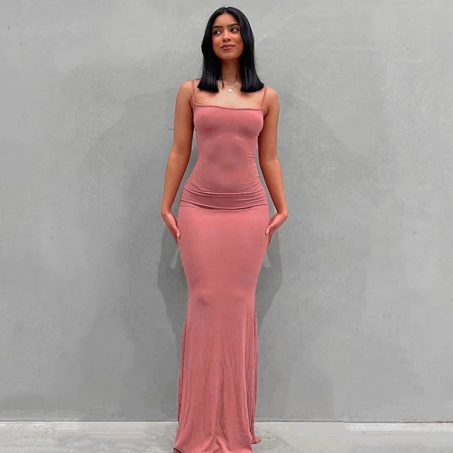 Sexy Spaghetti-Strap Black Trumpet Maxi Dre