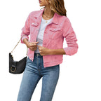 Slim-Fit Button-Down Denim Jacket – Cropped Denim Jacket-HighTouch