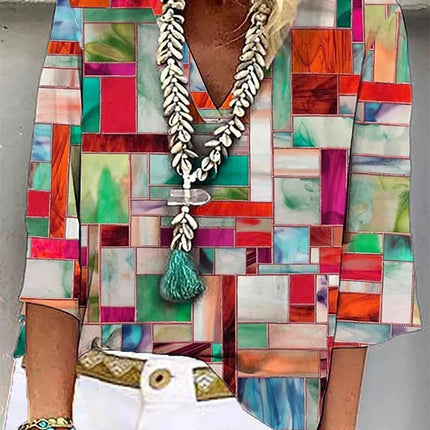 Vintage 3D Floral Oversized V‑Neck Tee – Breezy Summer Style
