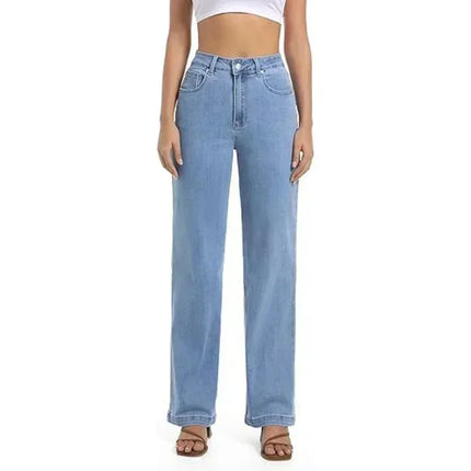 High Waisted White Stretch Straight Leg Jeans