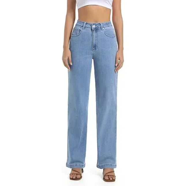 High Waisted White Stretch Straight Leg Jeans