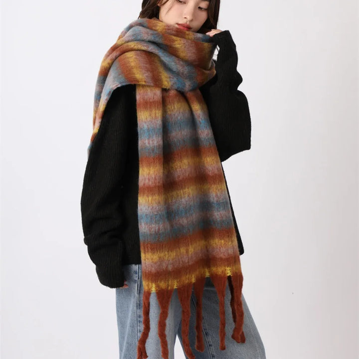 Retro Mohair Plaid Tassel Scarf Thick Winter Long Shawl
