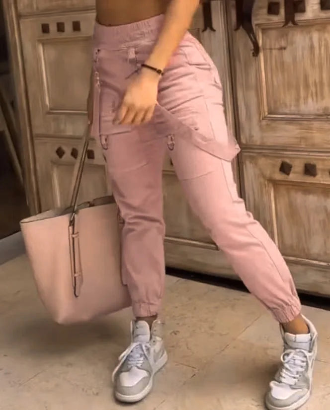 Women’s High-Waist Street Cargo Pants – Loose Wide-Leg Trousers with Pockets