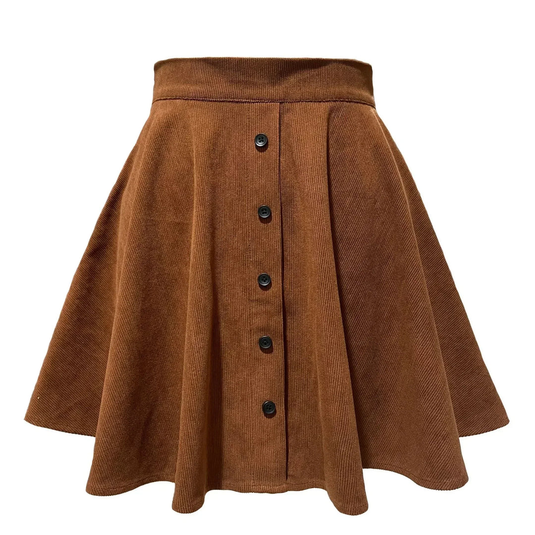 Women’s High-Waisted A-Line Corduroy Button-Up Skirt
