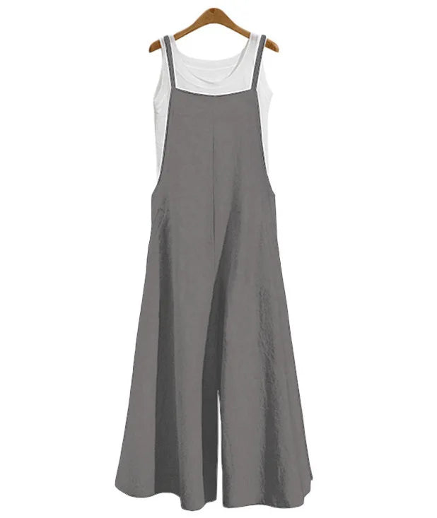 Cotton-Linen Wide-Leg Bib Jumpsuit-HighTouch