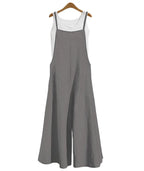 Cotton-Linen Wide-Leg Bib Jumpsuit-HighTouch